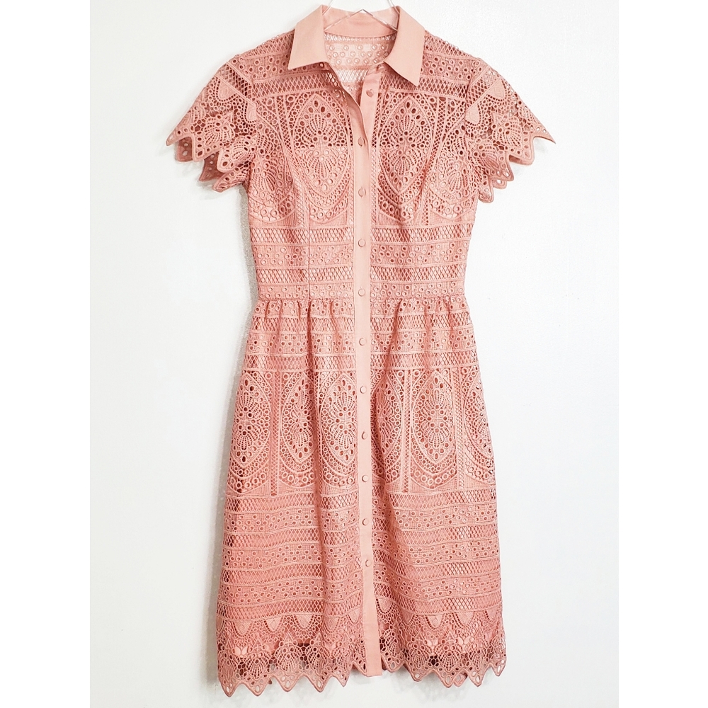 ANTONIO MELANI Blush Pink Lace Shirt Dress - Picture 2 of 14